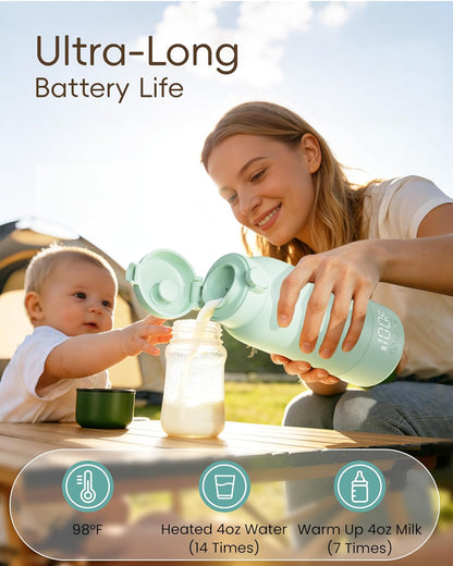 Portable Bottle Warmer for Travel, Baby Milk Warmer with Fast Heating & Long Battery Life, 17 Ounces Large Capacity Bottle Warmer with Long-Lasting Keep Warm Function, Green