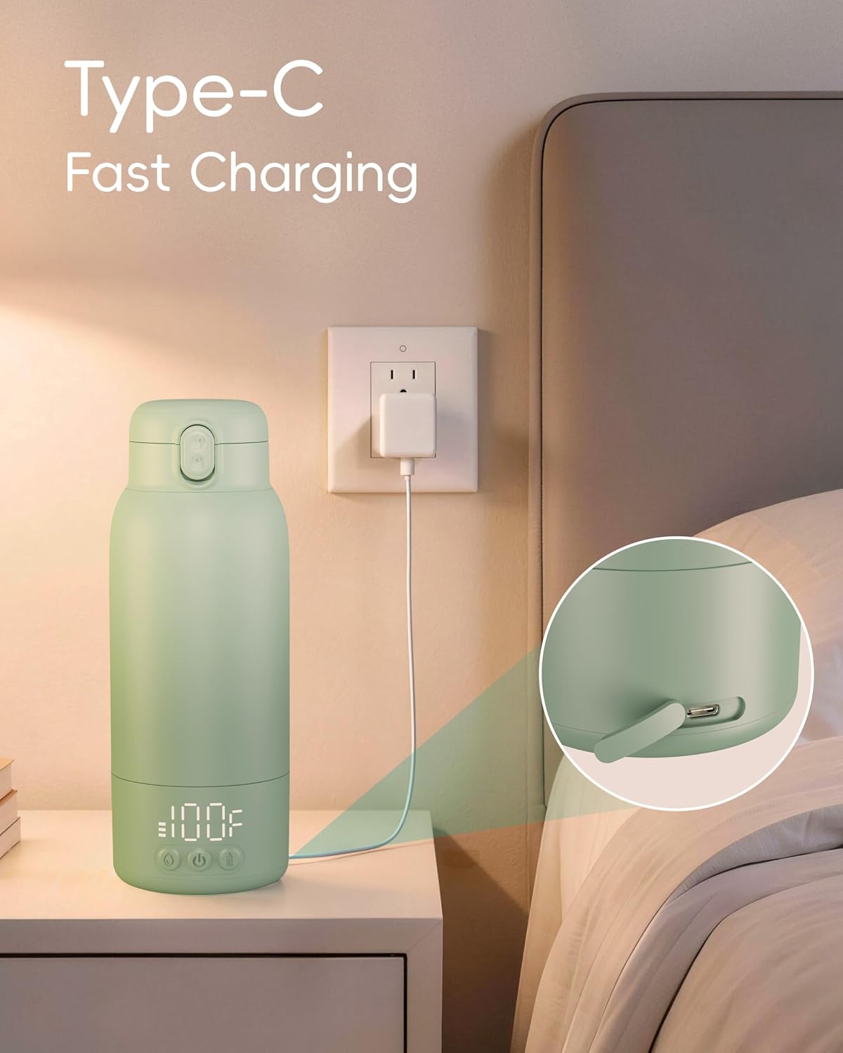Portable Bottle Warmer for Travel, Baby Milk Warmer with Fast Heating & Long Battery Life, 17 Ounces Large Capacity Bottle Warmer with Long-Lasting Keep Warm Function, Green