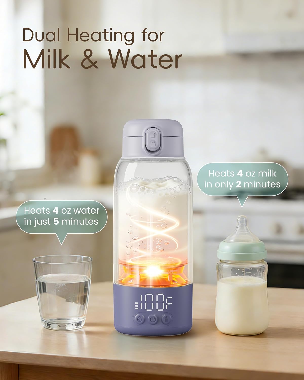 Portable Bottle Warmer for Travel, Baby Milk Warmer with Fast Heating & Long Battery Life, 17 Ounces Large Capacity Bottle Warmer with Long-Lasting Keep Warm Function, Green