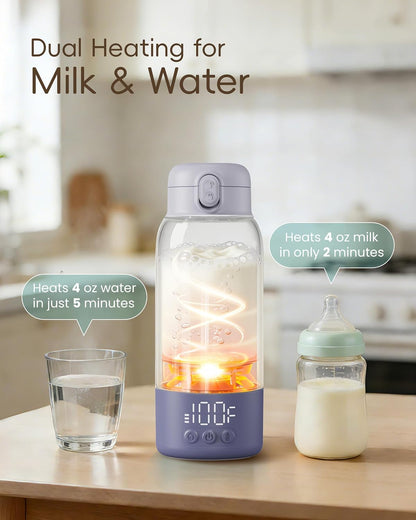 Portable Bottle Warmer for Travel, Baby Milk Warmer with Fast Heating & Long Battery Life, 17 Ounces Large Capacity Bottle Warmer with Long-Lasting Keep Warm Function, Green