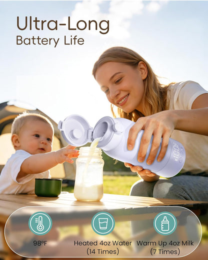 Portable Bottle Warmer for Travel, Baby Milk Warmer with Fast Heating & Long Battery Life, 17 Ounces Large Capacity Bottle Warmer with Long-Lasting Keep Warm Function, Green