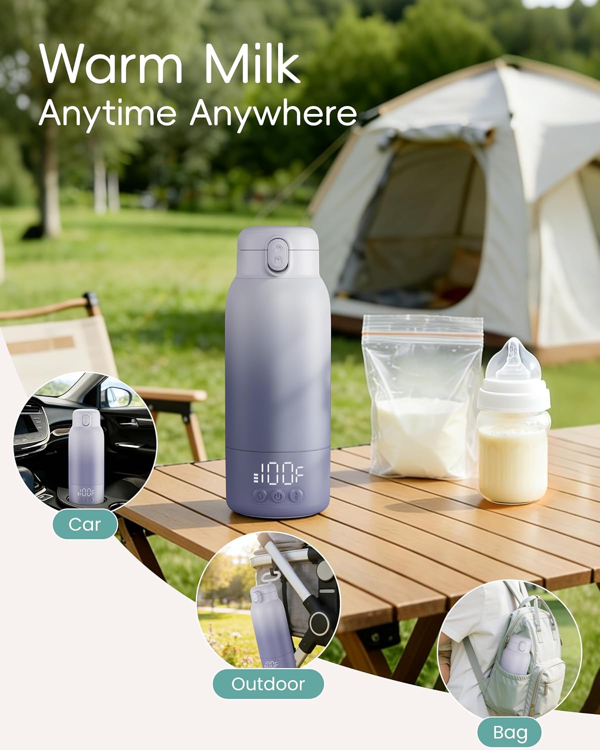 Portable Bottle Warmer for Travel, Baby Milk Warmer with Fast Heating & Long Battery Life, 17 Ounces Large Capacity Bottle Warmer with Long-Lasting Keep Warm Function, Green