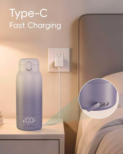 Portable Bottle Warmer for Travel, Baby Milk Warmer with Fast Heating & Long Battery Life, 17 Ounces Large Capacity Bottle Warmer with Long-Lasting Keep Warm Function, Green
