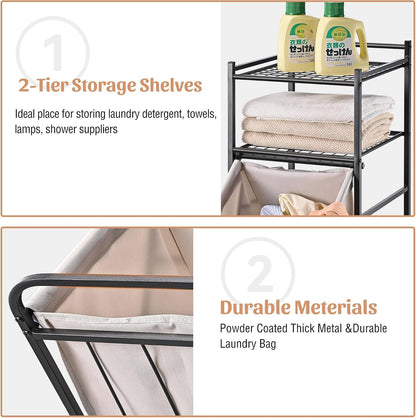 Tilt Out Laundry Hamper with Shelf, Laundry Basket Laundry Hamper Cabinet with Removable Liner Bag, 65 Liter, 15.8L x 15.8W x 40H Inch
