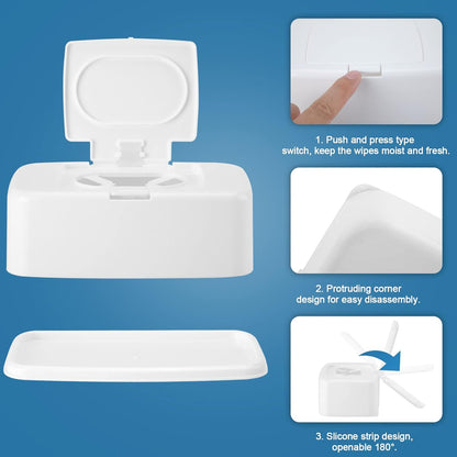 2 Pack Wipes Dispenser, Small Wipes Case with Lid, Wet and Dry Tissue Box, Dustproof Wipe Container with Sealing Design, Keeps Wipes Fresh Wipe Holder