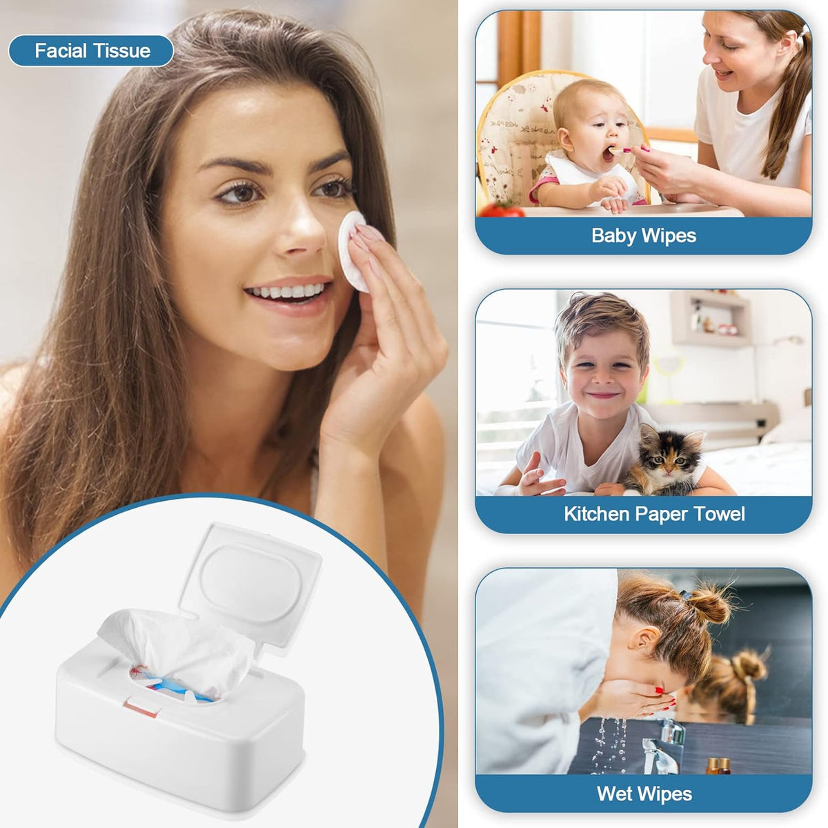 2 Pack Wipes Dispenser, Small Wipes Case with Lid, Wet and Dry Tissue Box, Dustproof Wipe Container with Sealing Design, Keeps Wipes Fresh Wipe Holder