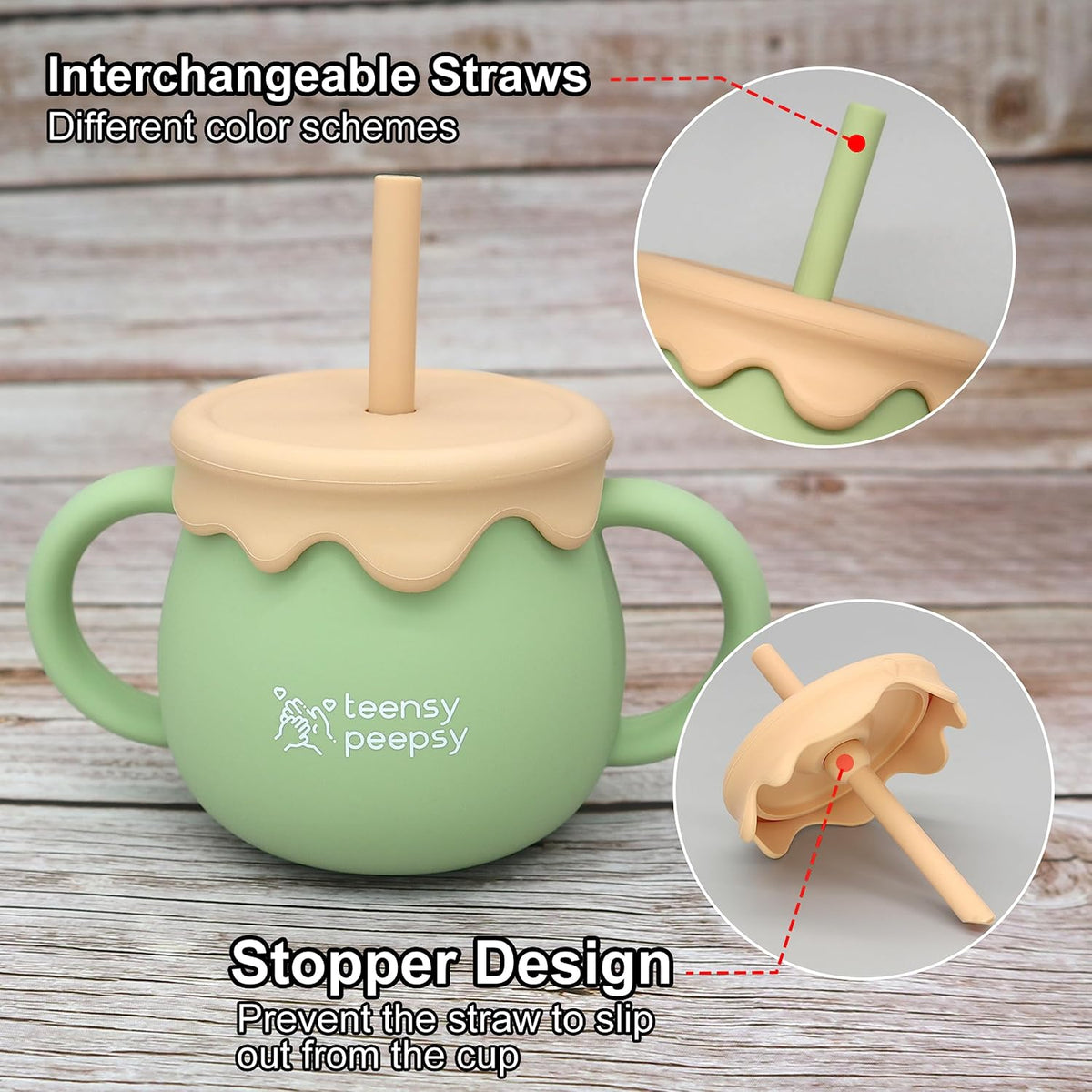 Honey Jar Pot 3-in-1 Silicone Training Cup 8.5oz, Baby Sippy Cup with Straw & Snack Lid for 6 months+ Straw Cup for Baby Boy Gift, Toddler Smoothie Drinkware (Honey Jar Blue)