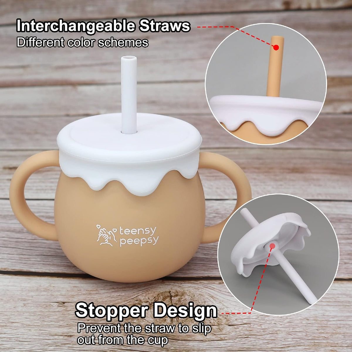 Honey Jar Pot 3-in-1 Silicone Training Cup 8.5oz, Baby Sippy Cup with Straw & Snack Lid for 6 months+ Straw Cup for Baby Boy Gift, Toddler Smoothie Drinkware (Honey Jar Blue)