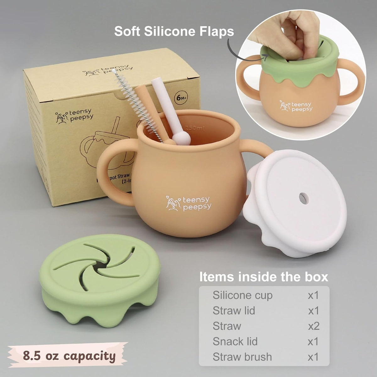 Honey Jar Pot 3-in-1 Silicone Training Cup 8.5oz, Baby Sippy Cup with Straw & Snack Lid for 6 months+ Straw Cup for Baby Boy Gift, Toddler Smoothie Drinkware (Honey Jar Blue)