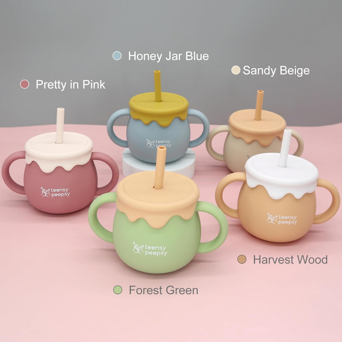 Honey Jar Pot 3-in-1 Silicone Training Cup 8.5oz, Baby Sippy Cup with Straw & Snack Lid for 6 months+ Straw Cup for Baby Boy Gift, Toddler Smoothie Drinkware (Honey Jar Blue)