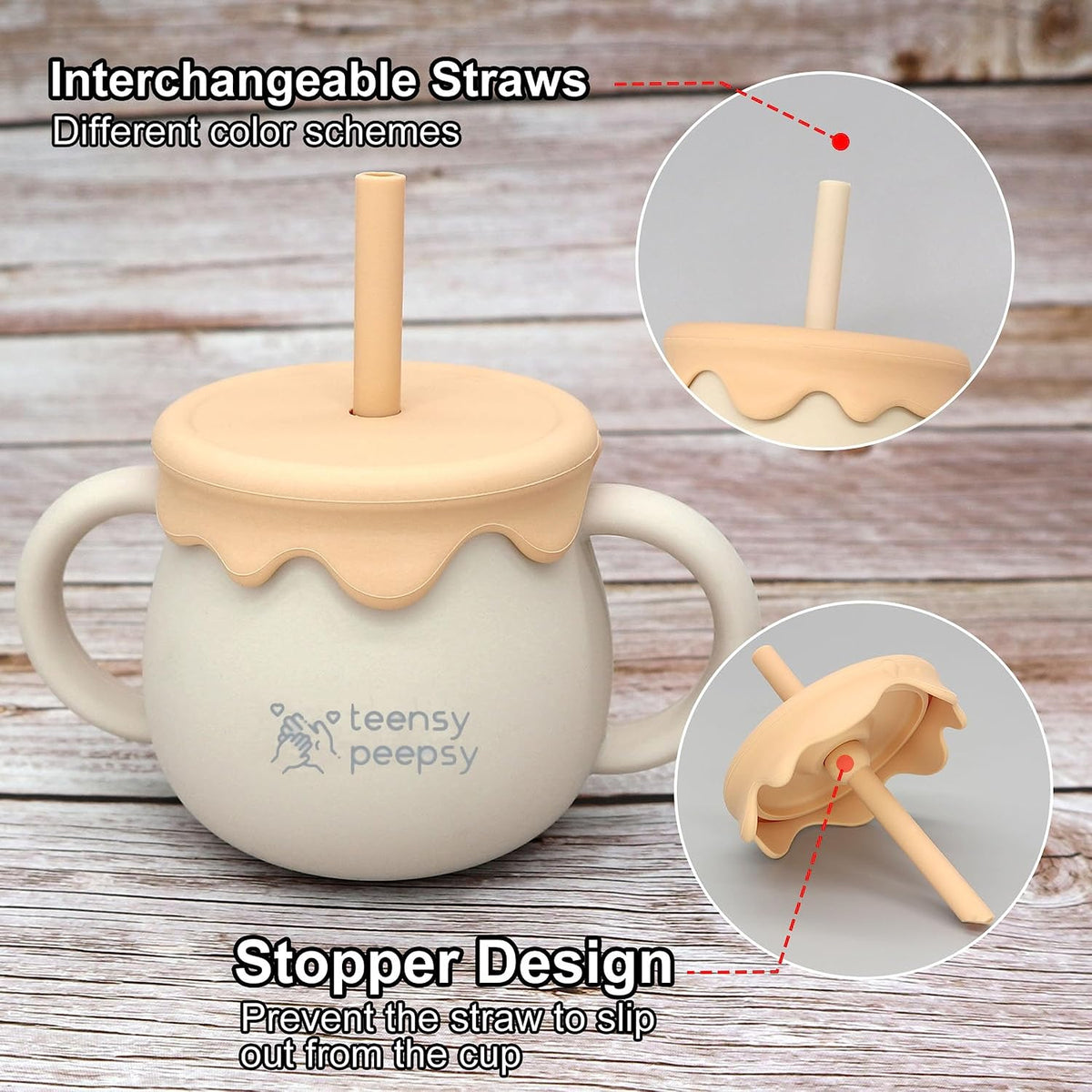 Honey Jar Pot 3-in-1 Silicone Training Cup 8.5oz, Baby Sippy Cup with Straw & Snack Lid for 6 months+ Straw Cup for Baby Boy Gift, Toddler Smoothie Drinkware (Honey Jar Blue)
