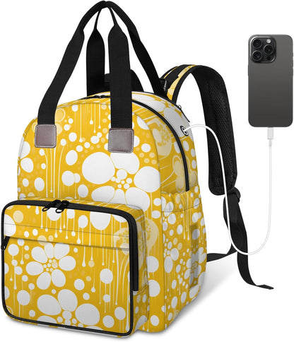 Colorful Leaf Flowers Diaper Bag Backpack for Travel, Waterproof Diaper Bag with Insulated Bottle Pockets & USB Port, Large Capacity Baby Bag for Moms & Dads