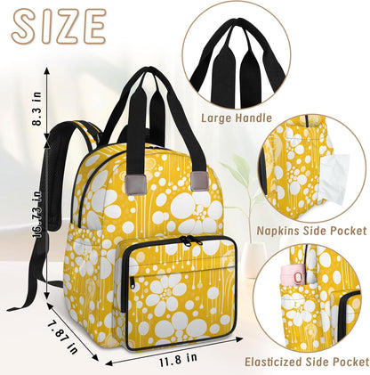 Colorful Leaf Flowers Diaper Bag Backpack for Travel, Waterproof Diaper Bag with Insulated Bottle Pockets & USB Port, Large Capacity Baby Bag for Moms & Dads