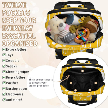 Colorful Leaf Flowers Diaper Bag Backpack for Travel, Waterproof Diaper Bag with Insulated Bottle Pockets & USB Port, Large Capacity Baby Bag for Moms & Dads