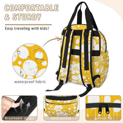 Colorful Leaf Flowers Diaper Bag Backpack for Travel, Waterproof Diaper Bag with Insulated Bottle Pockets & USB Port, Large Capacity Baby Bag for Moms & Dads