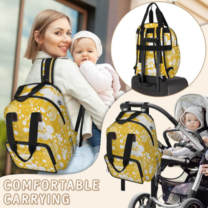 Colorful Leaf Flowers Diaper Bag Backpack for Travel, Waterproof Diaper Bag with Insulated Bottle Pockets & USB Port, Large Capacity Baby Bag for Moms & Dads