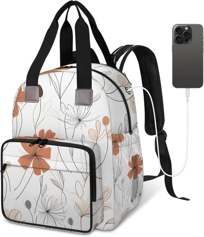 Colorful Leaf Flowers Diaper Bag Backpack for Travel, Waterproof Diaper Bag with Insulated Bottle Pockets & USB Port, Large Capacity Baby Bag for Moms & Dads