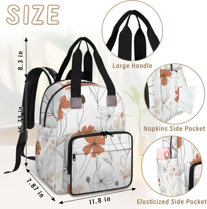 Colorful Leaf Flowers Diaper Bag Backpack for Travel, Waterproof Diaper Bag with Insulated Bottle Pockets & USB Port, Large Capacity Baby Bag for Moms & Dads