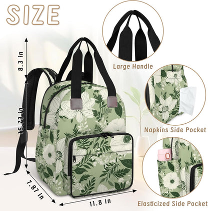 Colorful Leaf Flowers Diaper Bag Backpack for Travel, Waterproof Diaper Bag with Insulated Bottle Pockets & USB Port, Large Capacity Baby Bag for Moms & Dads