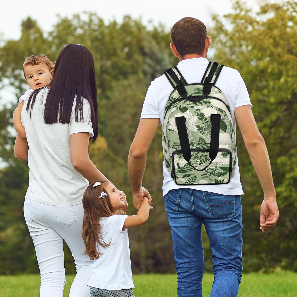 Colorful Leaf Flowers Diaper Bag Backpack for Travel, Waterproof Diaper Bag with Insulated Bottle Pockets & USB Port, Large Capacity Baby Bag for Moms & Dads