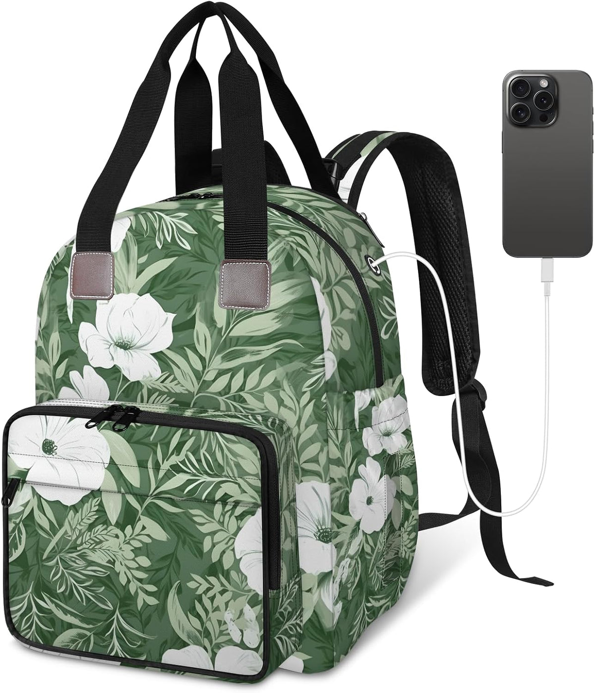 Colorful Leaf Flowers Diaper Bag Backpack for Travel, Waterproof Diaper Bag with Insulated Bottle Pockets & USB Port, Large Capacity Baby Bag for Moms & Dads