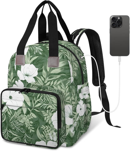 Colorful Leaf Flowers Diaper Bag Backpack for Travel, Waterproof Diaper Bag with Insulated Bottle Pockets & USB Port, Large Capacity Baby Bag for Moms & Dads