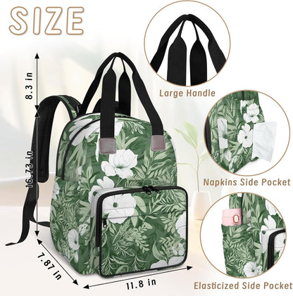Colorful Leaf Flowers Diaper Bag Backpack for Travel, Waterproof Diaper Bag with Insulated Bottle Pockets & USB Port, Large Capacity Baby Bag for Moms & Dads