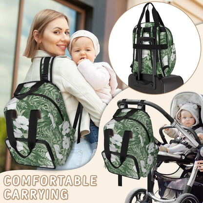 Colorful Leaf Flowers Diaper Bag Backpack for Travel, Waterproof Diaper Bag with Insulated Bottle Pockets & USB Port, Large Capacity Baby Bag for Moms & Dads