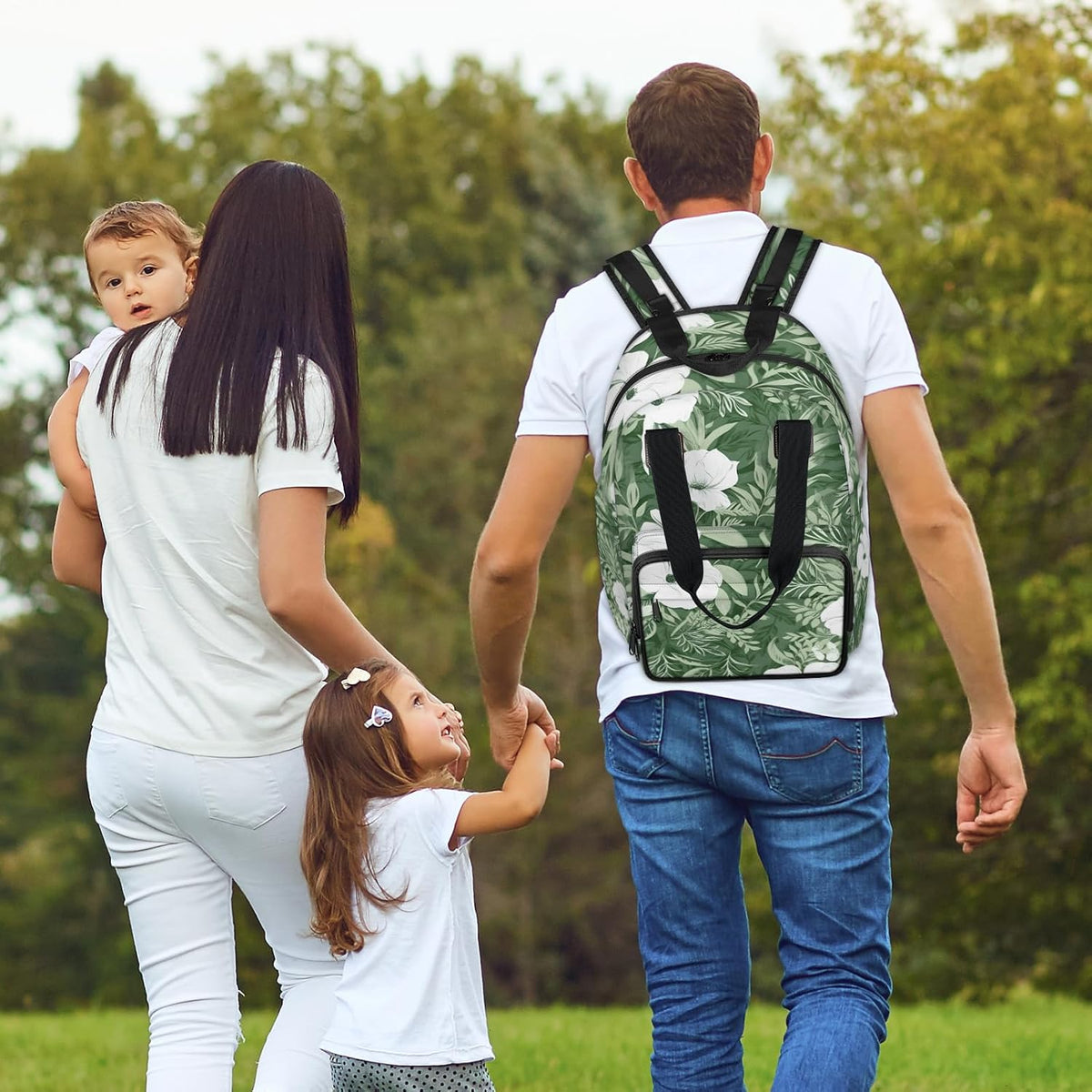 Colorful Leaf Flowers Diaper Bag Backpack for Travel, Waterproof Diaper Bag with Insulated Bottle Pockets & USB Port, Large Capacity Baby Bag for Moms & Dads