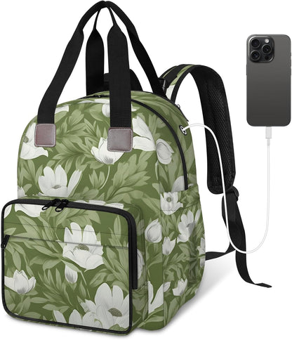 Colorful Leaf Flowers Diaper Bag Backpack for Travel, Waterproof Diaper Bag with Insulated Bottle Pockets & USB Port, Large Capacity Baby Bag for Moms & Dads