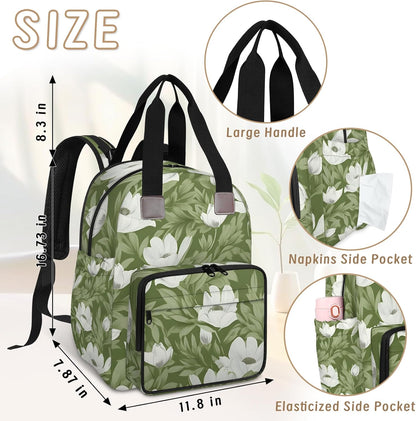Colorful Leaf Flowers Diaper Bag Backpack for Travel, Waterproof Diaper Bag with Insulated Bottle Pockets & USB Port, Large Capacity Baby Bag for Moms & Dads