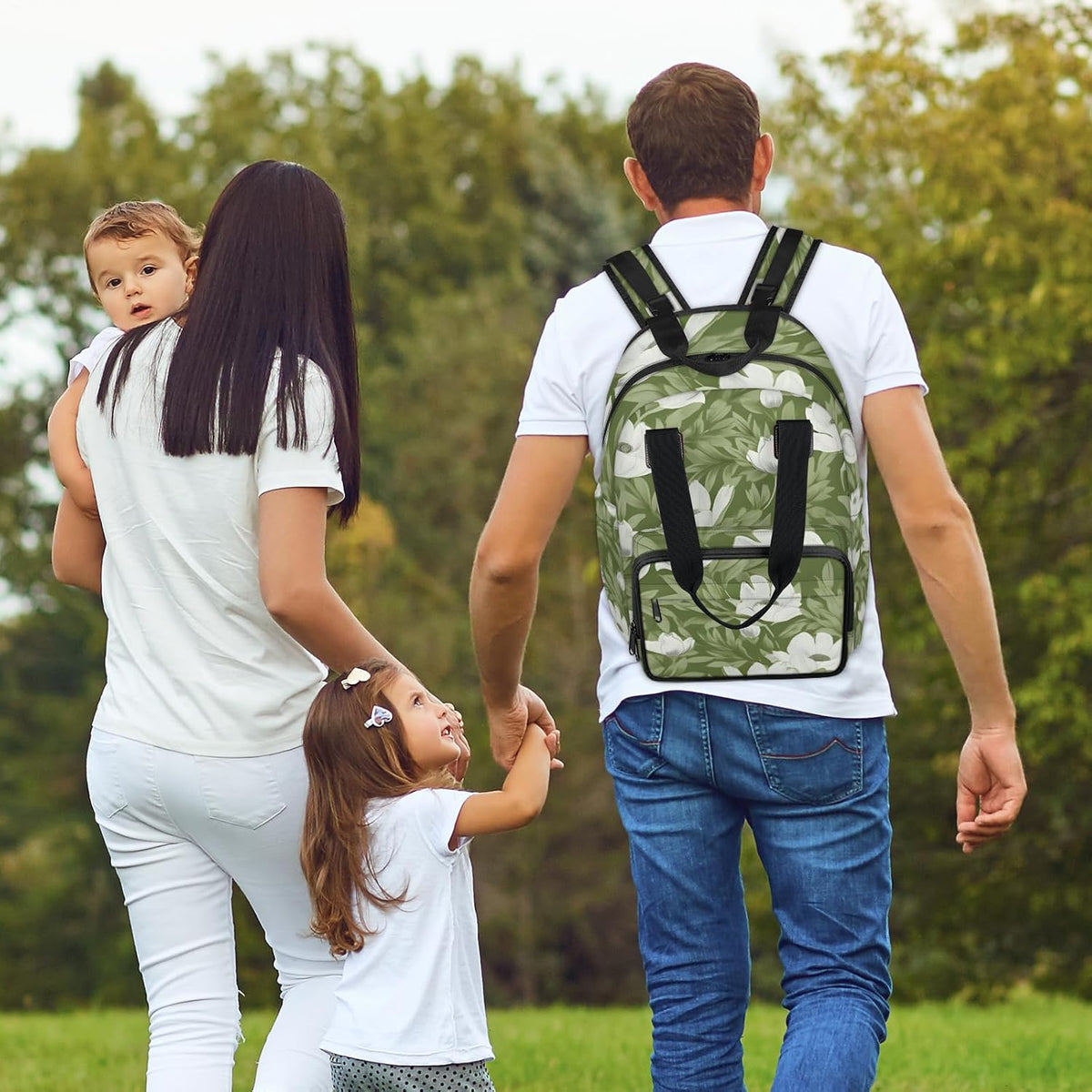 Colorful Leaf Flowers Diaper Bag Backpack for Travel, Waterproof Diaper Bag with Insulated Bottle Pockets & USB Port, Large Capacity Baby Bag for Moms & Dads