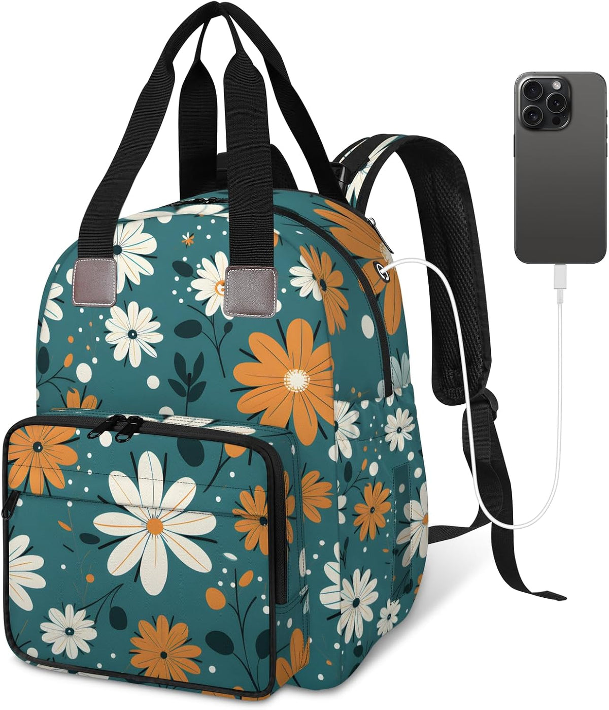 Colorful Leaf Flowers Diaper Bag Backpack for Travel, Waterproof Diaper Bag with Insulated Bottle Pockets & USB Port, Large Capacity Baby Bag for Moms & Dads