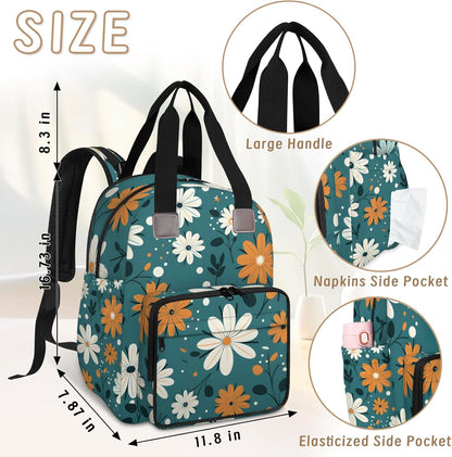 Colorful Leaf Flowers Diaper Bag Backpack for Travel, Waterproof Diaper Bag with Insulated Bottle Pockets & USB Port, Large Capacity Baby Bag for Moms & Dads