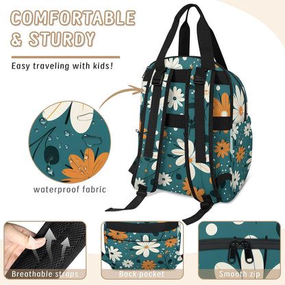 Colorful Leaf Flowers Diaper Bag Backpack for Travel, Waterproof Diaper Bag with Insulated Bottle Pockets & USB Port, Large Capacity Baby Bag for Moms & Dads