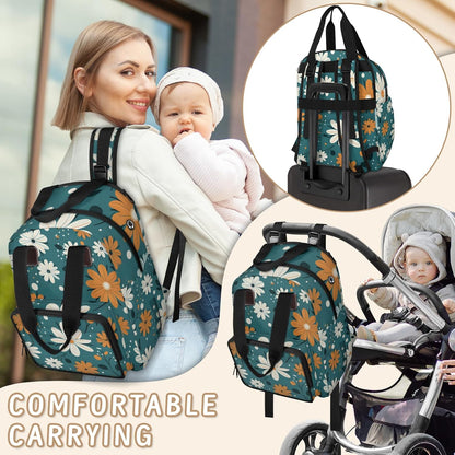 Colorful Leaf Flowers Diaper Bag Backpack for Travel, Waterproof Diaper Bag with Insulated Bottle Pockets & USB Port, Large Capacity Baby Bag for Moms & Dads