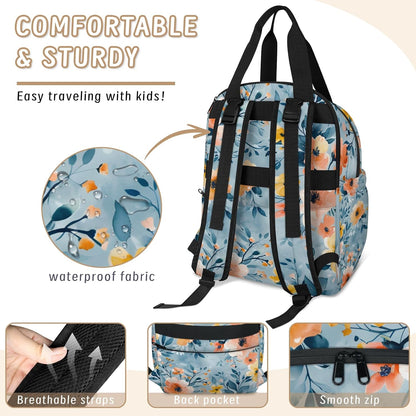 Colorful Leaf Flowers Diaper Bag Backpack for Travel, Waterproof Diaper Bag with Insulated Bottle Pockets & USB Port, Large Capacity Baby Bag for Moms & Dads