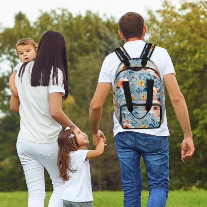 Colorful Leaf Flowers Diaper Bag Backpack for Travel, Waterproof Diaper Bag with Insulated Bottle Pockets & USB Port, Large Capacity Baby Bag for Moms & Dads