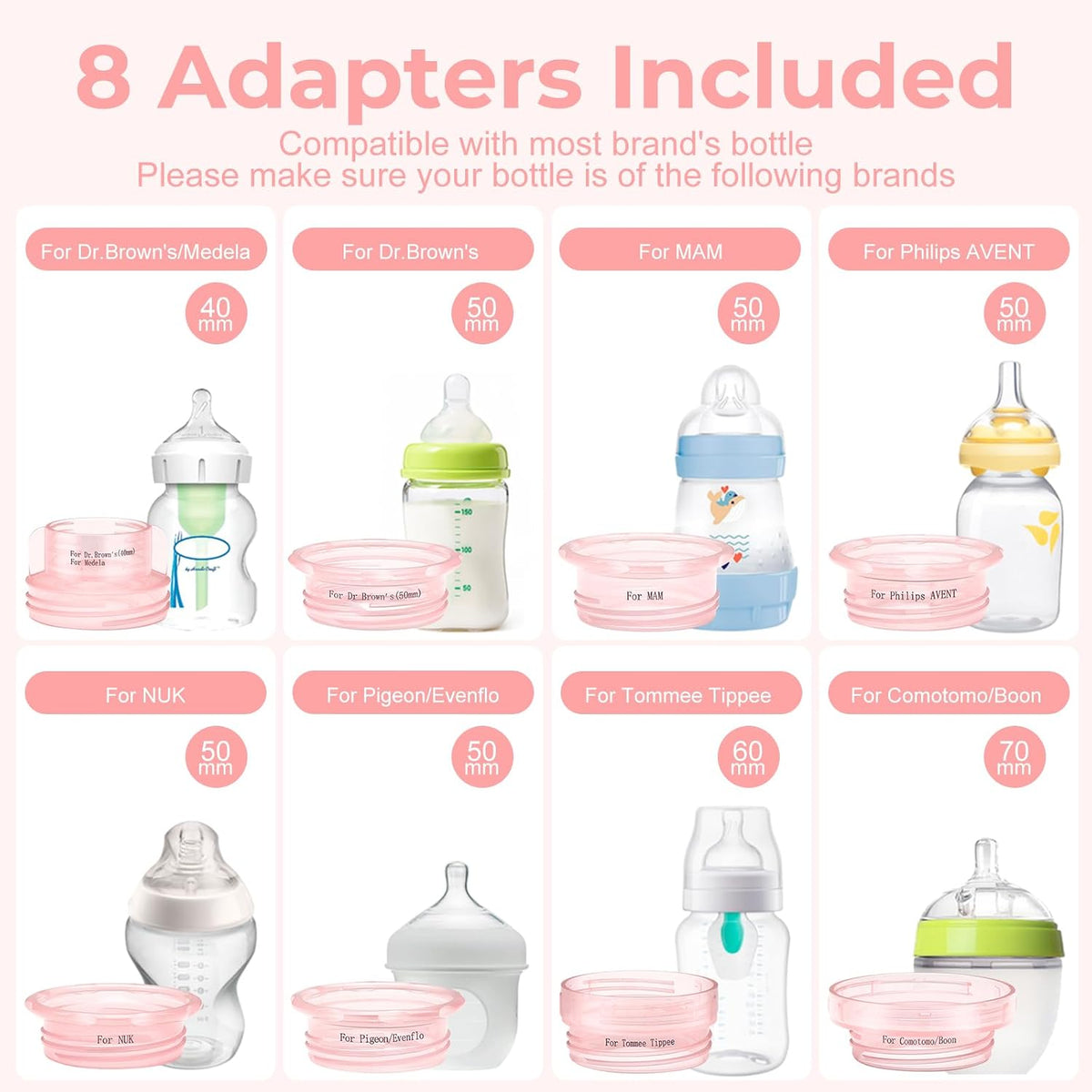 Portable Cordless Baby Bottle Warmer for Travel, Rechargeable with 8 Adapters & 1 Milk Powder Container, Safe Material, Fast Heating, Compatible with Major Brands,White