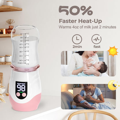 Portable Cordless Baby Bottle Warmer for Travel, Rechargeable with 8 Adapters & 1 Milk Powder Container, Safe Material, Fast Heating, Compatible with Major Brands,White