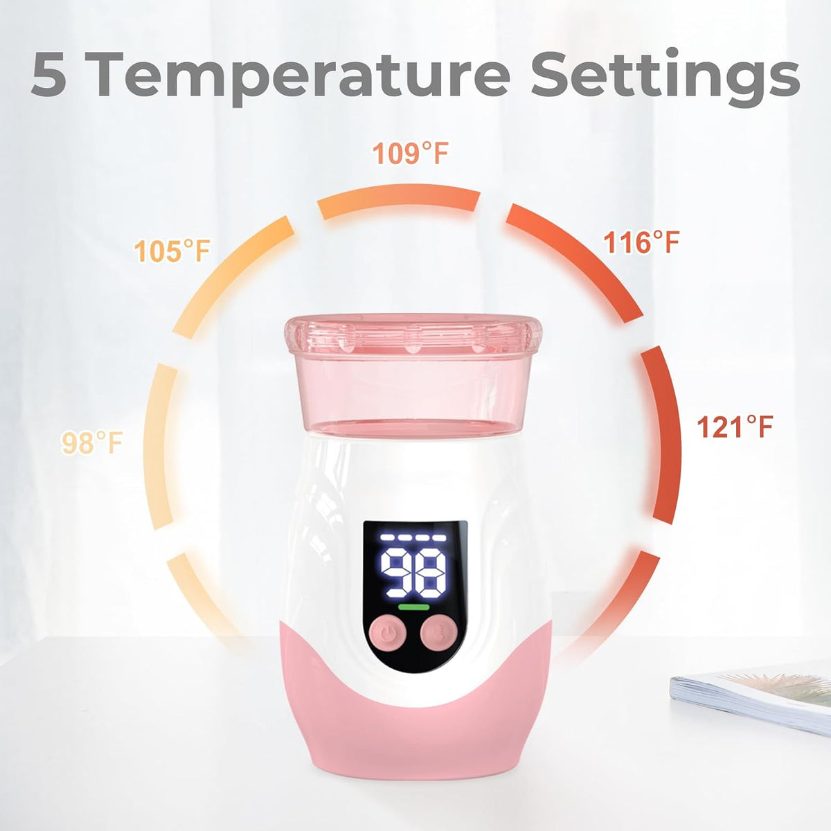 Portable Cordless Baby Bottle Warmer for Travel, Rechargeable with 8 Adapters & 1 Milk Powder Container, Safe Material, Fast Heating, Compatible with Major Brands,White