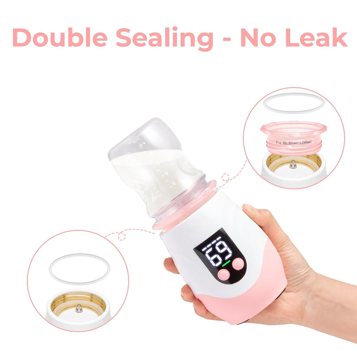 Portable Cordless Baby Bottle Warmer for Travel, Rechargeable with 8 Adapters & 1 Milk Powder Container, Safe Material, Fast Heating, Compatible with Major Brands,White