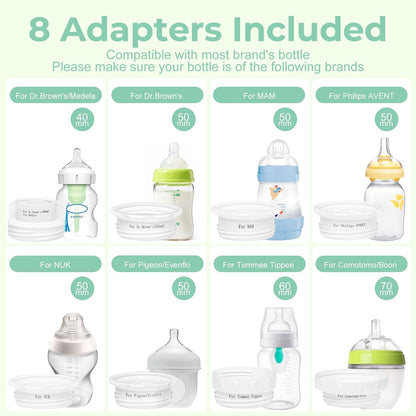 Portable Cordless Baby Bottle Warmer for Travel, Rechargeable with 8 Adapters & 1 Milk Powder Container, Safe Material, Fast Heating, Compatible with Major Brands,White