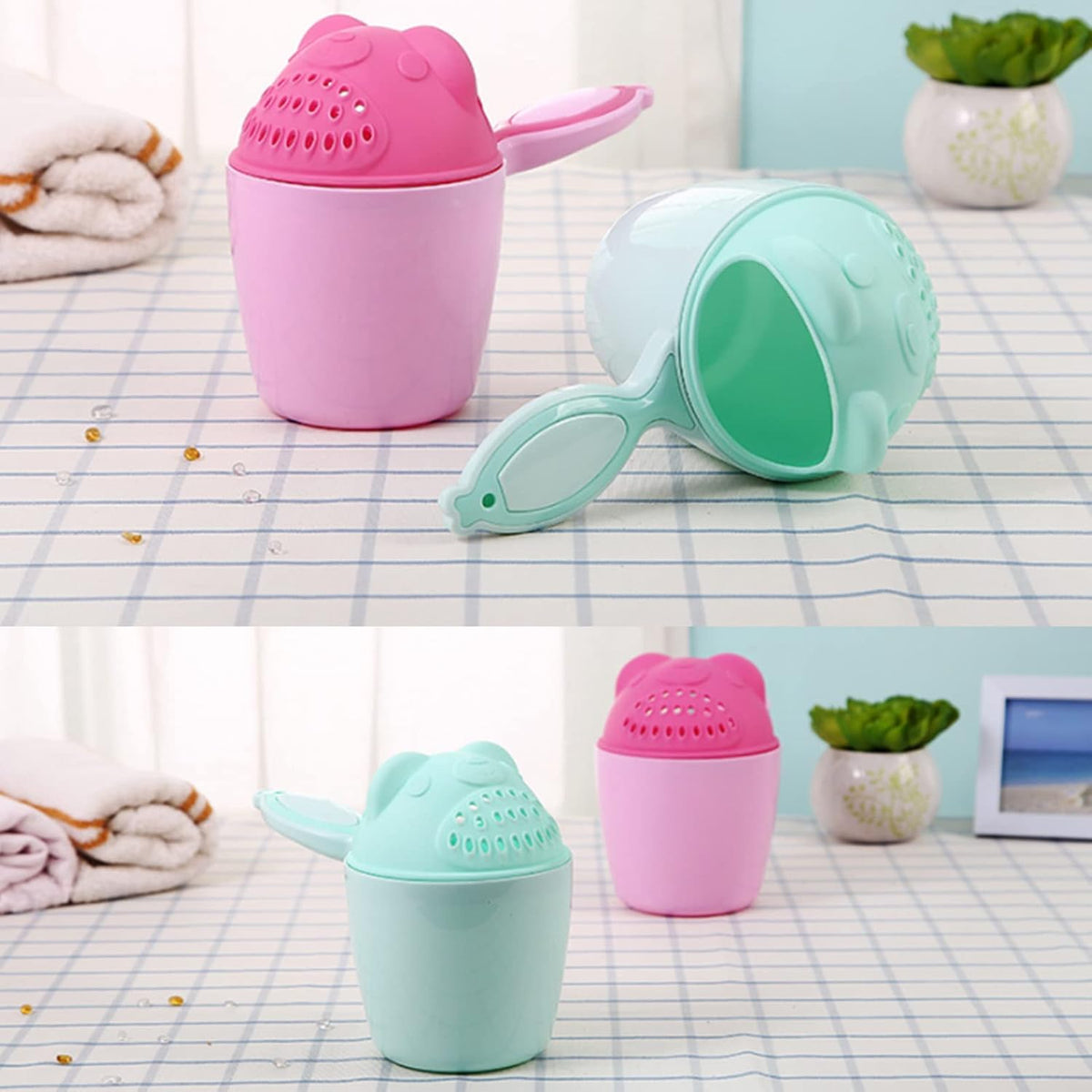 Baby Rinse Cup, Shampoo & Bath Rinser, Wash Hair with 2 Pour Spouts for Protecting Kids Face and Eyes, Pink, 21x10.7x15cm/8.3x4.2x5.9in