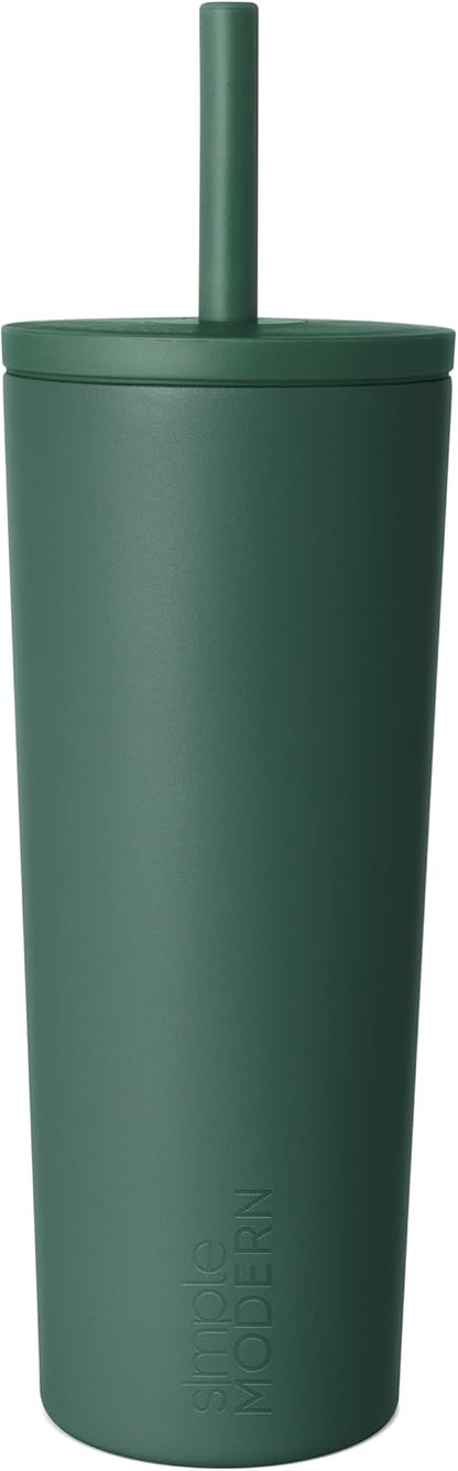 Ceramic Lined Iced Coffee Cup with Straw | 24oz, Green | Classic Signature Insulated Reusable Coffee Tumbler | Leak-Proof Silicone Straw, Silicone Base | Forest