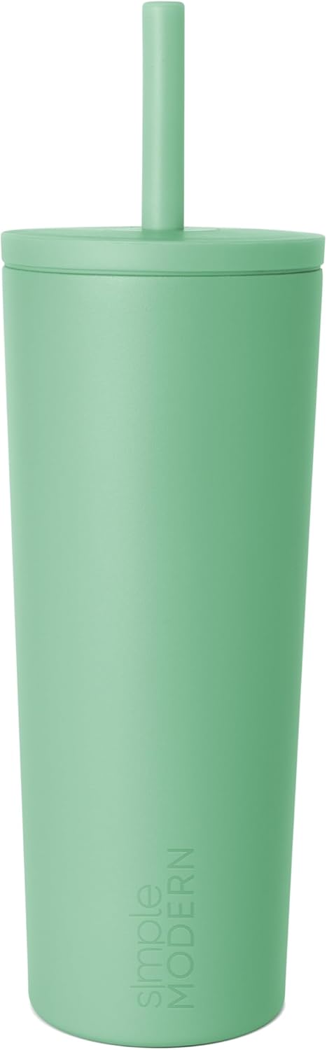 Ceramic Lined Iced Coffee Cup with Straw | 24oz, Green | Classic Signature Insulated Reusable Coffee Tumbler | Leak-Proof Silicone Straw, Silicone Base | Forest