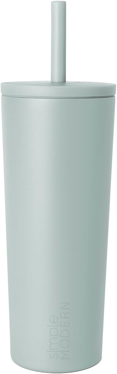 Ceramic Lined Iced Coffee Cup with Straw | 24oz, Green | Classic Signature Insulated Reusable Coffee Tumbler | Leak-Proof Silicone Straw, Silicone Base | Forest