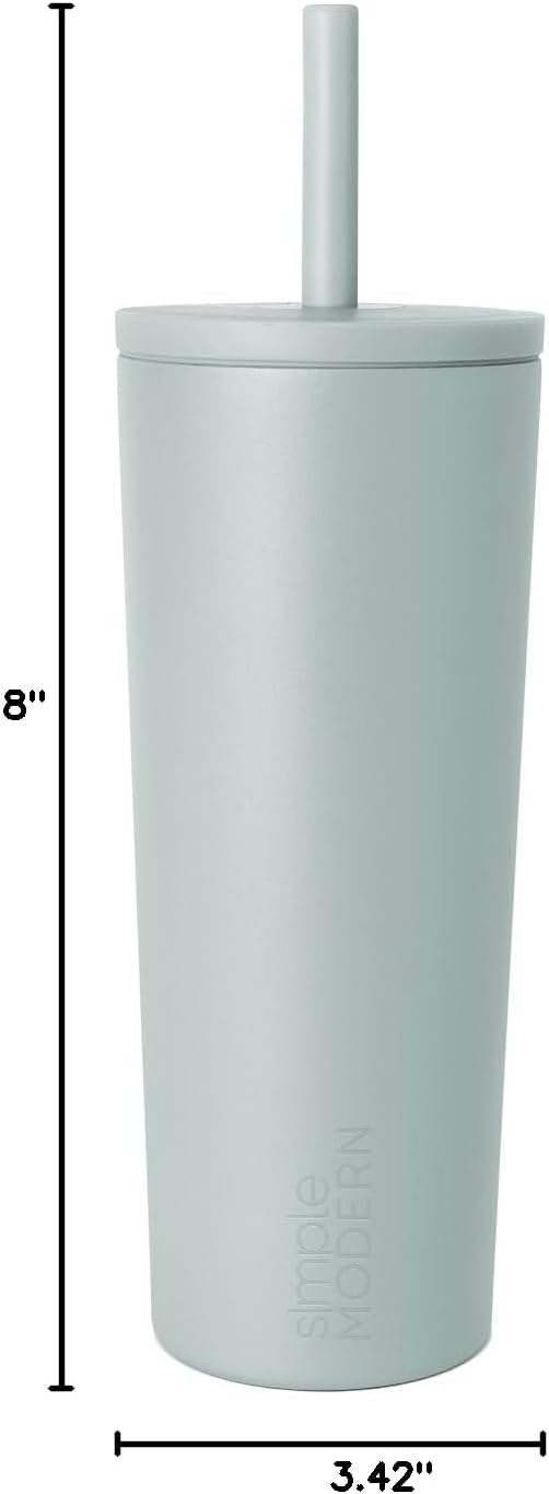 Ceramic Lined Iced Coffee Cup with Straw | 24oz, Green | Classic Signature Insulated Reusable Coffee Tumbler | Leak-Proof Silicone Straw, Silicone Base | Forest