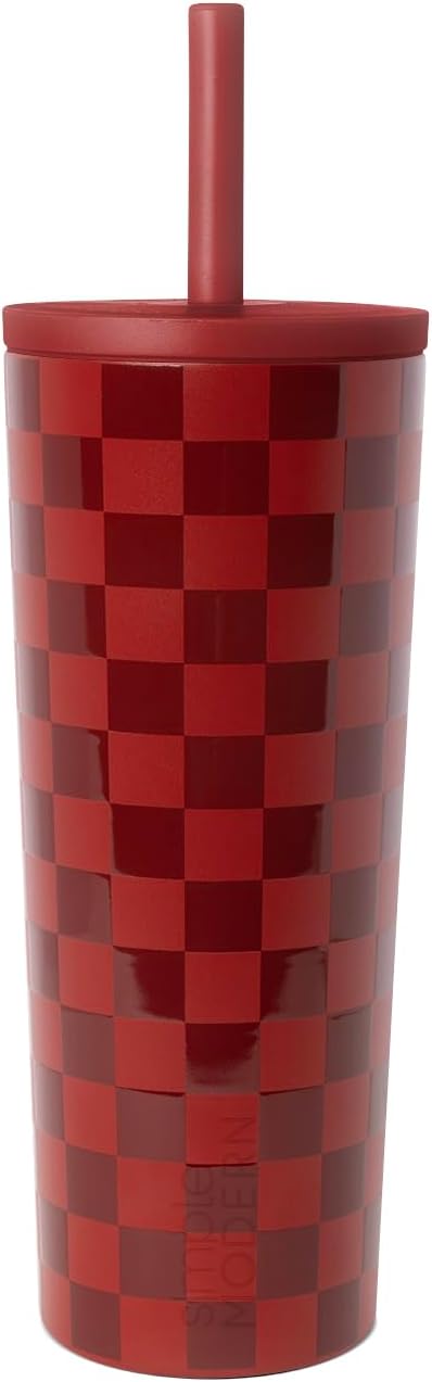 Ceramic Lined Iced Coffee Cup with Straw | 24oz, Green | Classic Signature Insulated Reusable Coffee Tumbler | Leak-Proof Silicone Straw, Silicone Base | Forest