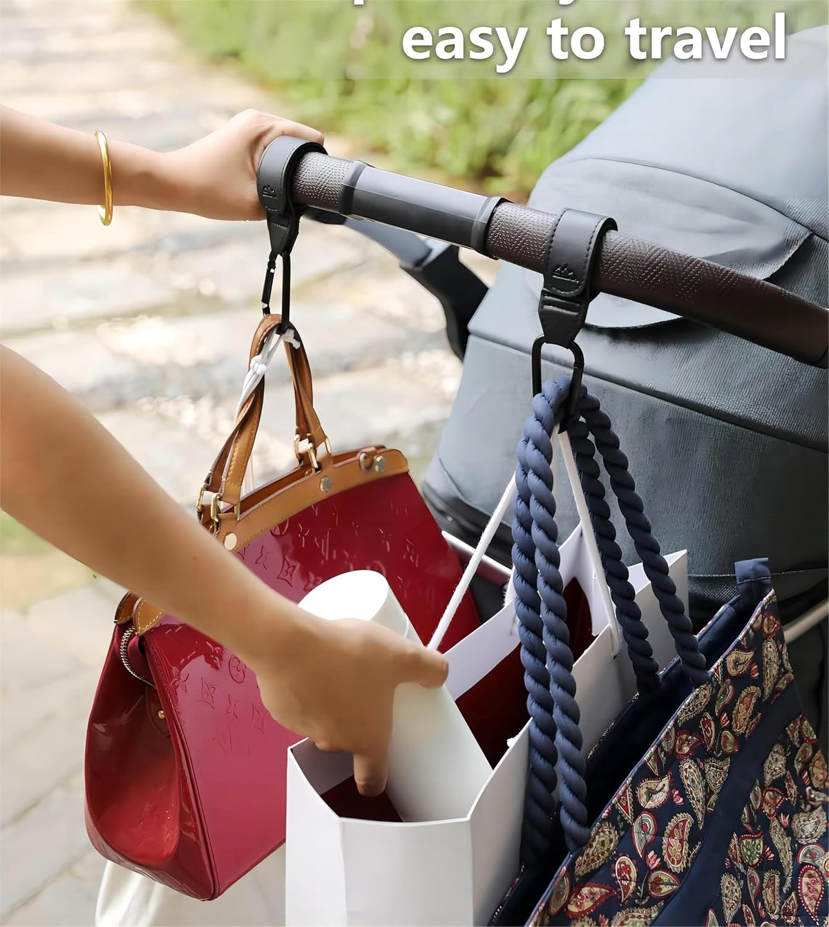 Baby Stroller Hooks Bag Hooks for Hanging Diaper Bags Multipurpose Hooks for Grocery Shopping Bags Premium Vegan Leather Pram Straps 2 Pcs (Brown)